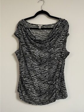 Worthington Black & White Draped Cowl Neck Sleeveless Top